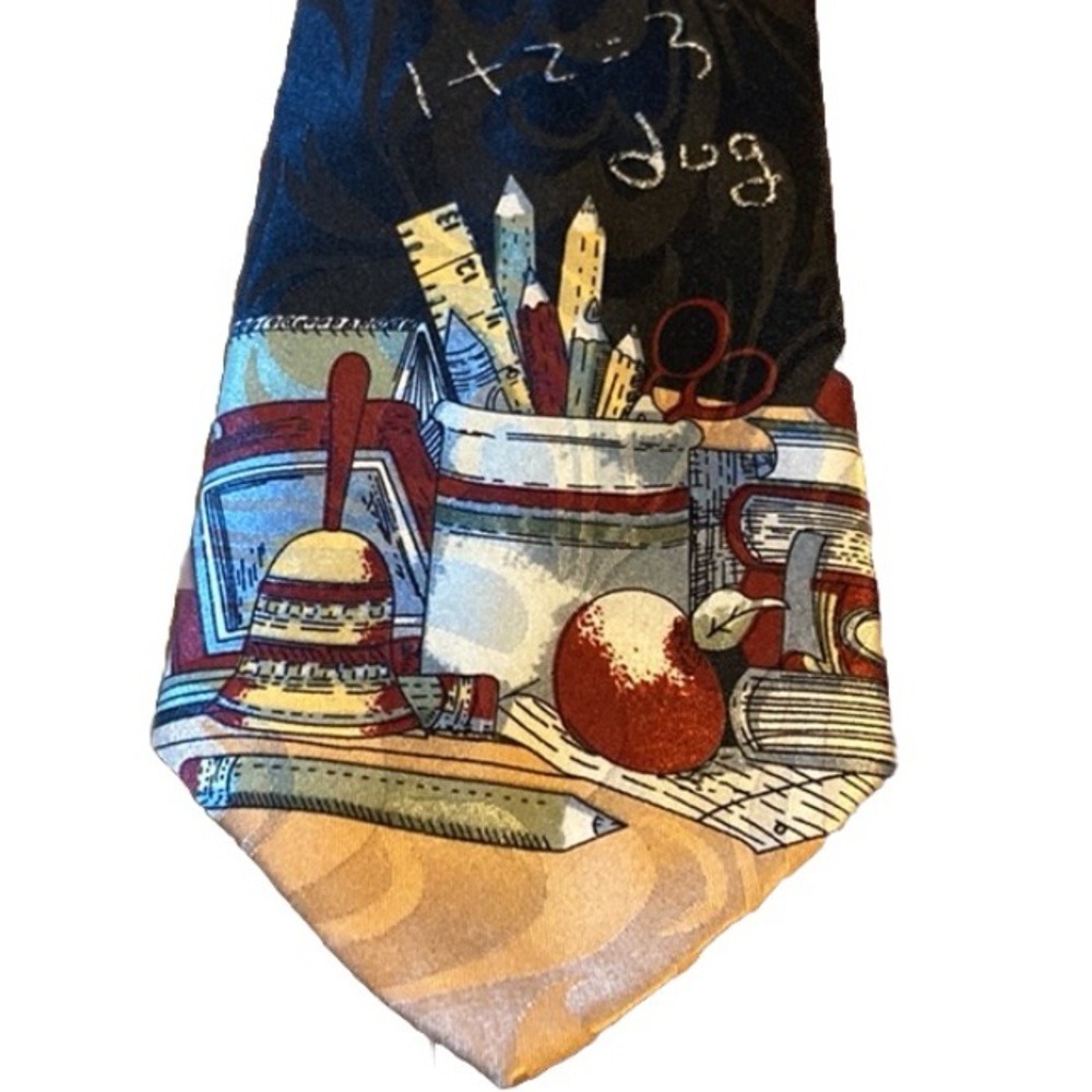 Novelty 90s Vintage Teacher School Theme Necktie Apple Books Pencil Handmade Tie